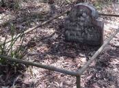 The lone gravestone at Burke Road in Linden, circled with a protective frame, before it was stolen. File picture by Robyne Ridge