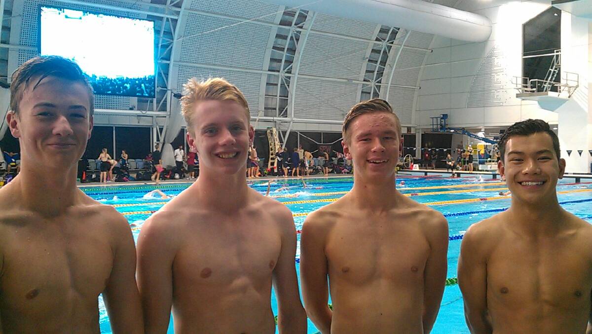 Glenbrook Swimming Club's boys 13-14 years relay team of Elijah Plowman, Daniel Tupper, Zach Konstantinoff and Jackson Ng-Saad.