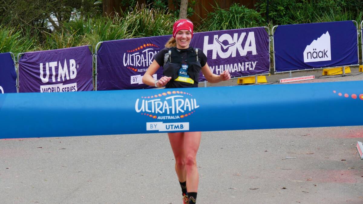 Kate Avery claiming the women's UTA50 title. Picture Ultra-Trail Australia by UTMB