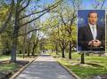 A view of the Prime Ministers' Corridor of Oaks in Jackson Park, Faulconbridge and, inset, former Prime Minister Tony Abbott. Pictures supplied