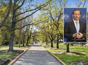 A view of the Prime Ministers' Corridor of Oaks in Jackson Park, Faulconbridge and, inset, former Prime Minister Tony Abbott. Pictures supplied