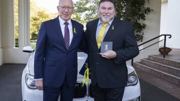 The Governor-General David Hurley with SARAH president Peter Frazer in Canberra on April 24 to discuss National Road Safety Week. Picture supplied